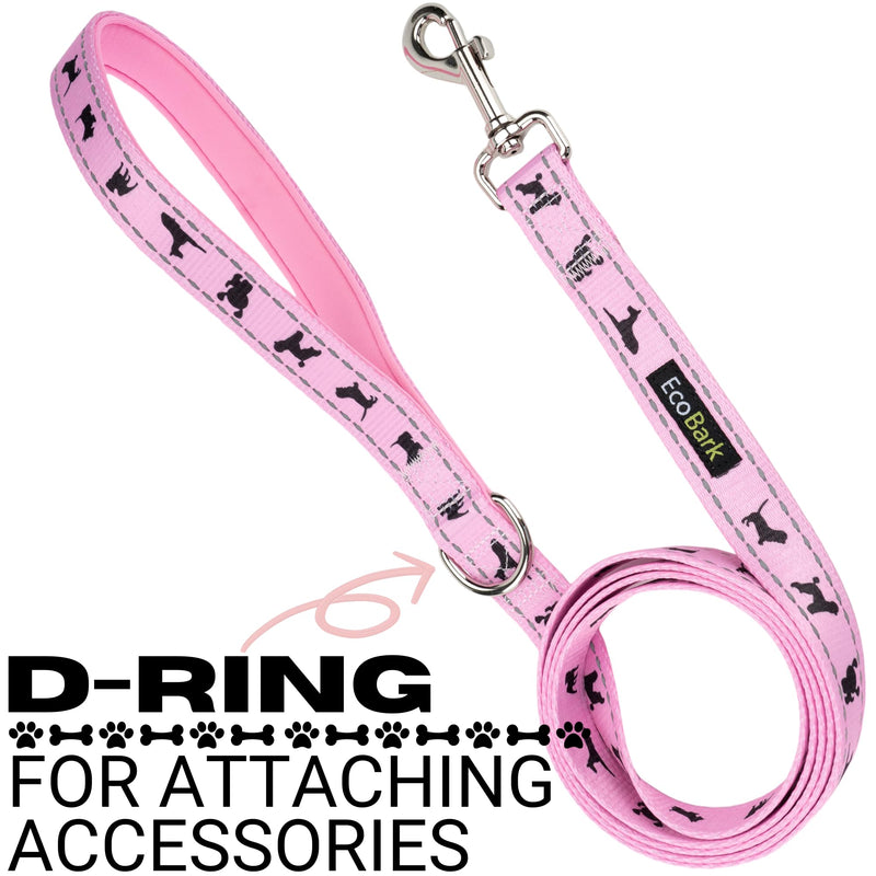 EcoBark Dog Leash - Soft & Reflective Comfort Training Leashes with Padded Handle - Safe, Strong, & for Small, Medium or Large Dogs (Baby Pink) 5 ft x 3/4 in - Narrow Width Baby Pink - PawsPlanet Australia