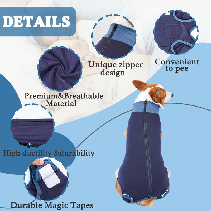 Breathable Dog Surgery Recovery Suit for Male/Female, Professional Dog Recovery Onesie with Zipper After Spay Abdominal Wounds, Anti Licking Cone E-Collar Alternative for Small Medium Large Dog Blue L【Back:17.7"—21.6" Weight:27—44LB】 - PawsPlanet Australia