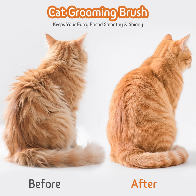 Self Cleaning Slicker Brush, 2-in-1 Cat Brush for Shedding, Skin Friendly Grooming Tool for Long & Medium-Long Hair Pets, Adjustable Bristle Length with Dematting Comb for Cats, Dogs (Orange) Orange - PawsPlanet Australia