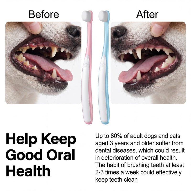 2 Pcs Puppy Toothbrush, Ultra Soft Mini Head Toothbrush for Small Dogs & Soft Dog Toothbrushes, Deep Dental Cleaning for Puppies, Kittens & Tiny Pets (Light Blue + Pink) Light Blue + Pink