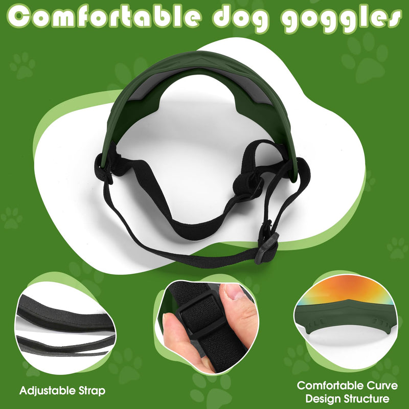 Dog Sunglasses, Dog Goggles for Large and Medium Breed with Adjustable Strap, UV Protection, Windproof, Waterproof, Dustproof and Snowproof, Dogs Eyes Protection, Wide Snout Rest, Soft Frame, Green A Green Frame+Color Lens - PawsPlanet Australia