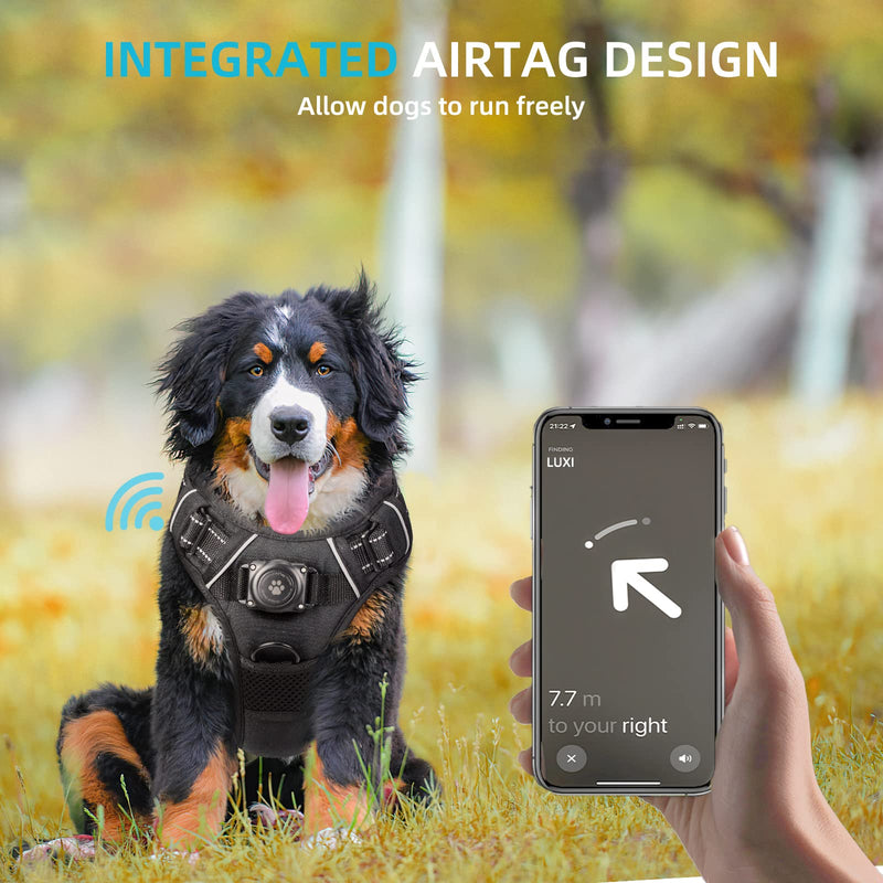 AirTag Dog Harness, Integrated Dog Vest with 100% Waterproof Air Tag Holder, No-Pull No-Choke Reflective Dog Vest Harness with Apple Air Tag Case for Small Medium Large Dogs (Black, L) L: 20-33" Black - PawsPlanet Australia