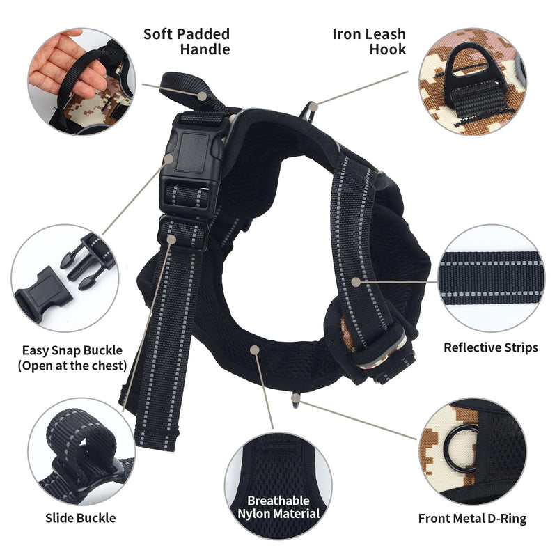 Adjustable Soft Padded Dog Harness Vest - Breathable Nylon with Safety Buckle, Easy to Put On, Front & Back Ring Attachments, Flower Camo (Size M) - PawsPlanet Australia