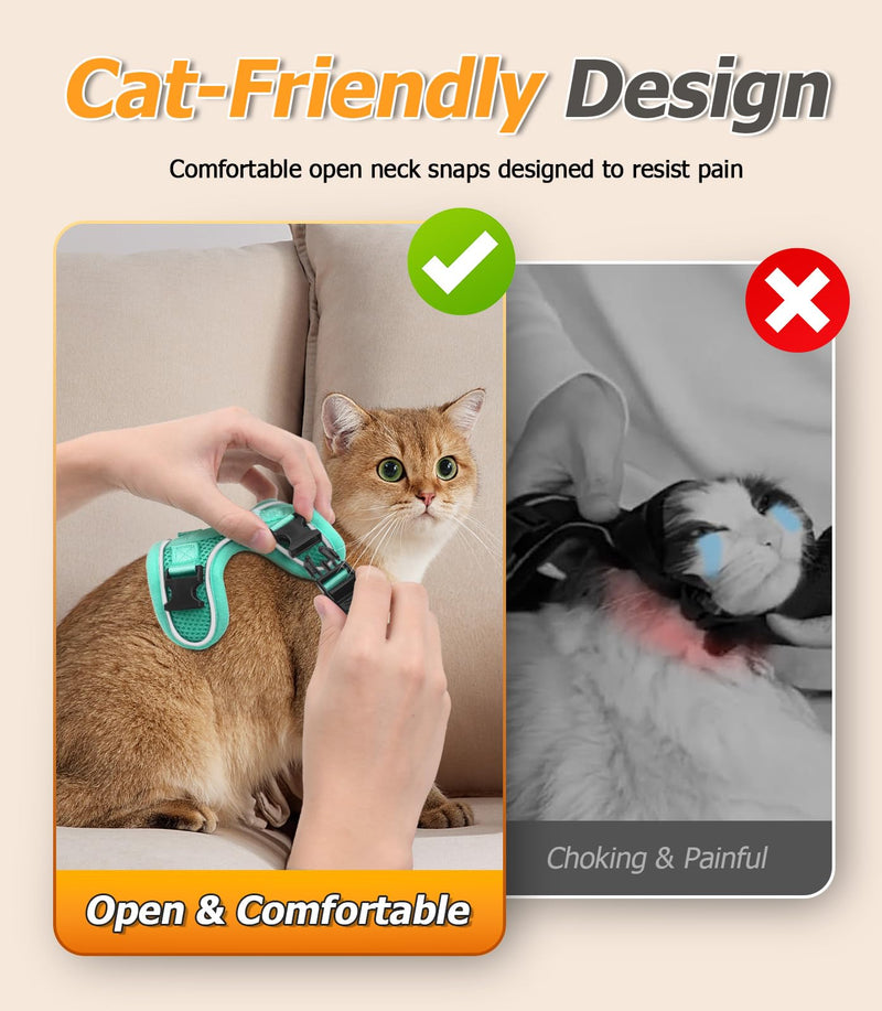 Halypet Cat Harness and Leash Set [MAX Safety 4th-Gen Upgrade] Escape Proof Adjustable Cat Leash Comfortable Soft Vest Easy to Wear Kitten Harness with Reflective Strip for Cats Walking, S Green H600 Pro Green Small (7-12lb) - PawsPlanet Australia