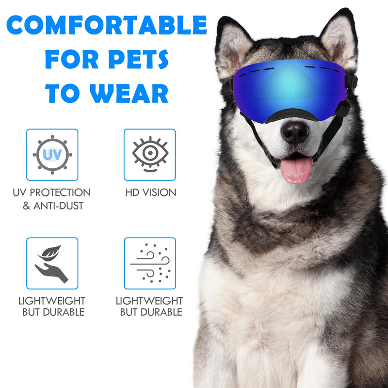 Large Dog Sunglasses Dog Goggles Pet Glasses Pet Eyewear with Adjustable Strap,Glasses for Medium Large Dog Swimming Skating Glasses UV Proof Windproof Dustproof (Black-Blue) Black-Blue - PawsPlanet Australia