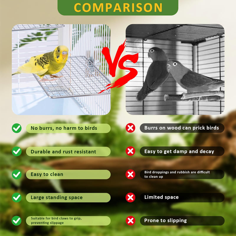 Stainless Steel Bird Perch for Cage, Open-Grid Easy Clean Parrot Perch Stand Platform, Claw-Friendly Grip Bird Cage Accessories for Cockatiel, Conure, Budgie, Parakeet, Small Medium Birds - PawsPlanet Australia