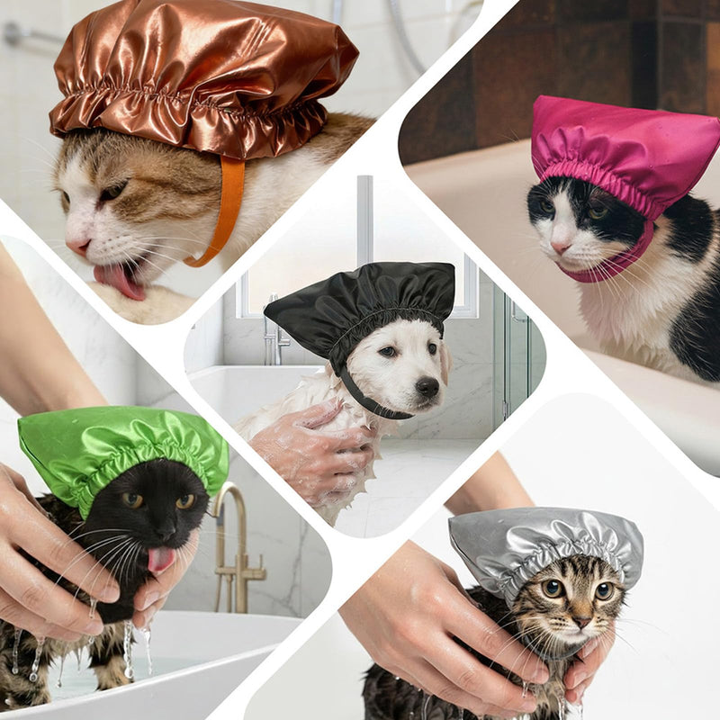 Soft, comfortable cat ear protectors for swimming and grooming, waterproof fabric, bathing hat, shower cap, head covering, waterproof cat head cover, gold, size S