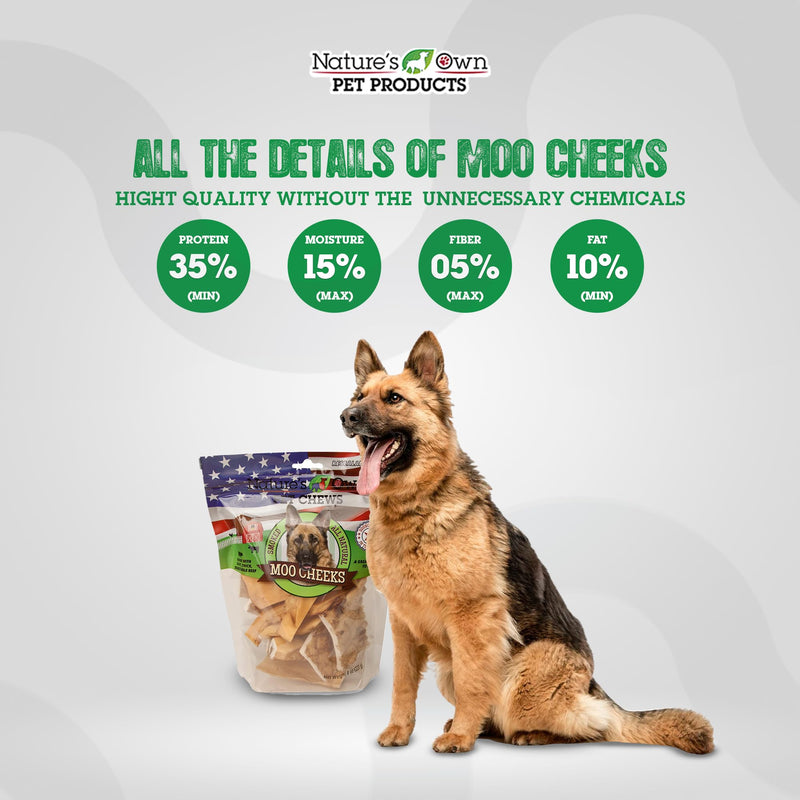 Nature's Own Pet Chews Pet Chews Smoked Moo Moo Cheeks 8 oz - Nature's Own Pet Chews Bag Treat - 100% Natural Made with Soft, Thick, Digestable Beef - Pack of 2