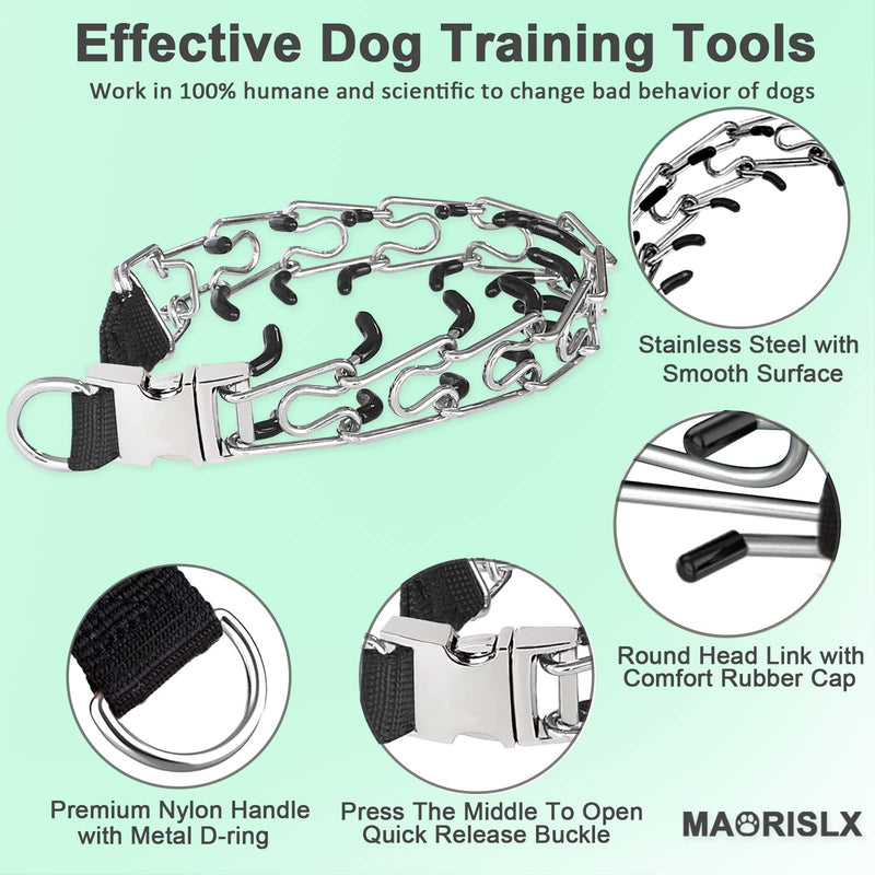 Prong Training Collar for Dogs, Adjustable Dog Pinch Collar with Quick Release Buckle, No Pull Collar for Small Medium Large Dogs, Extra Link and Caps M/L(17-23" Neck, 3.5mm)