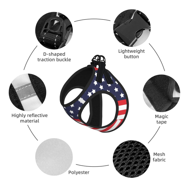 American Star Flag No Pull Dog Harness and Leash Set, Reflective Vest for Small Dogs, Adjustable Breathable Cute Classic Mesh Puppy Harness for Walking Hiking,Small American Star Flag - PawsPlanet Australia