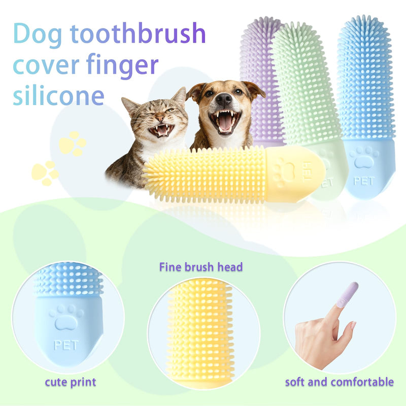 Pack of 4 Finger Cots for Pet Dental Care, Made of Soft Silicone with Nubs, Ideal for Brushing Teeth on Dogs, Cats, Dog Toothbrush, Cat Toothbrush, Cleaning Agent for Fresh Breath
