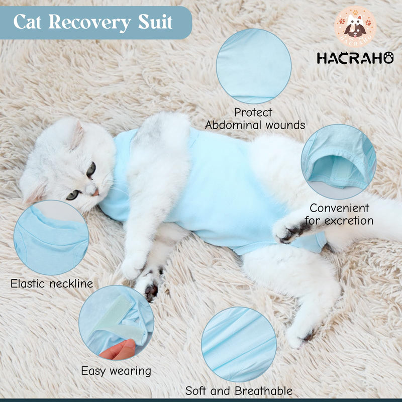 Cat Recovery Suit, 1 Piece Blue Soft Cotton Cat Wound Surgery Recovery Suit Breathable E-Collar Alternative After Surgery Wear for Cats Kitten, S