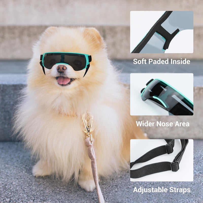 Dog Goggles Sunglasses Small to Medium Breed, Anti-Fog UV400 Lens Puppy Sunglasses, Adjustable Lightweight Doggie Goggles for UV, Wind, Snow, Dust Protection, Blue