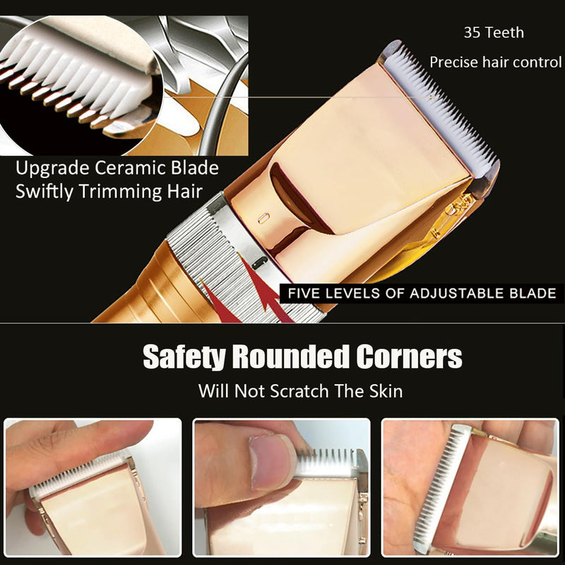 Heavy Duty Pet Grooming Clippers, Powerful 36V Motor for Thick Coats, Professional Grooming Shears Fur Hair Trimmers Tool for Dogs, Sheep, Horses, Livestock & Cats (Gold) Gold