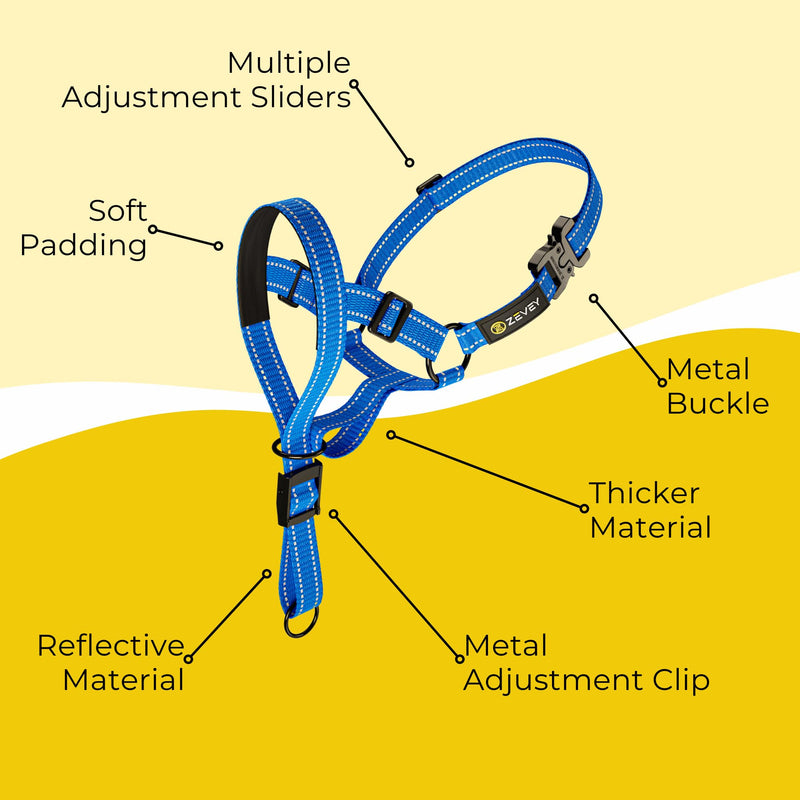 Dog Headcollar with Leash and Safety Strap Stops Heavy Pulling On The Leash Padded Reflective Head Halter for Small Medium Large Dogs Adjustable Head Harness for Training and Walking, (S, Blue) S - PawsPlanet Australia