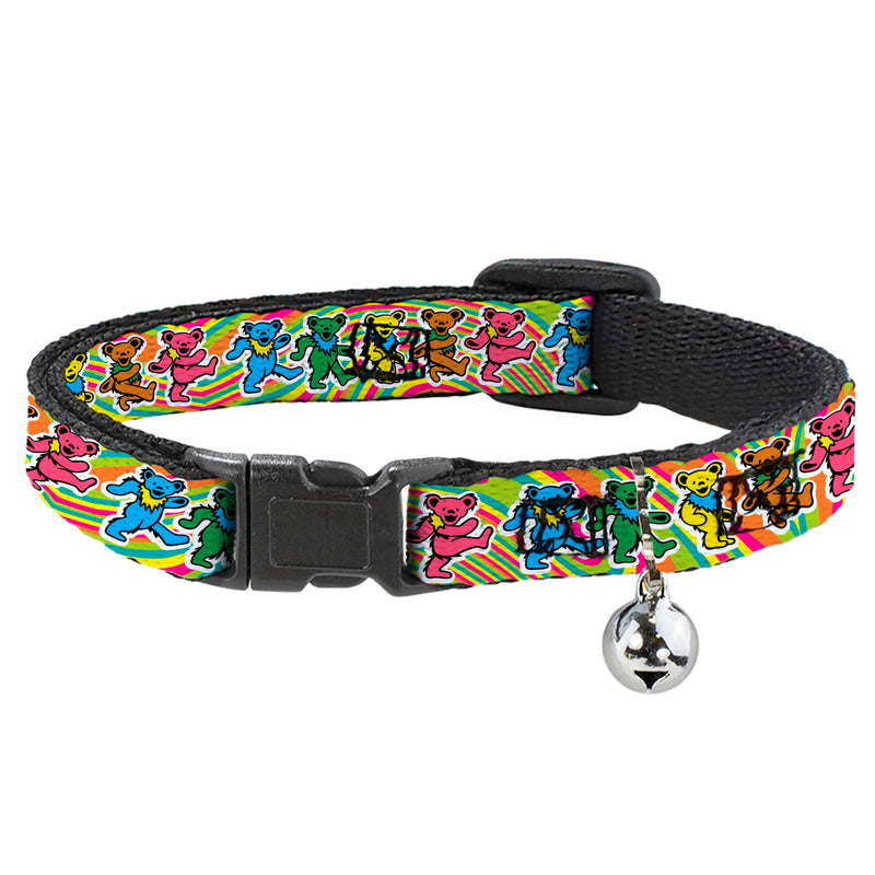 Grateful Dead Breakaway Cat Collar with Bell, Easy Adjustable, Dancing Bears Swirl Multi Color, 8.5 to 12 Inches 0.5 Inch Wide