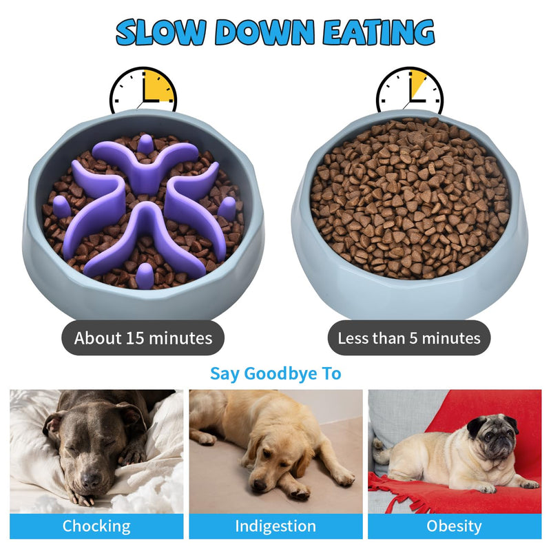 Slow Feeder Dog Bowls Insert, Silicone Dog Slow Feeder Bowl with Strong Suction Cups Perfect for Stainless Steel Glass Ceramic Dog Bowls (Purple, Large Size) Large(5.5in) Purple - PawsPlanet Australia