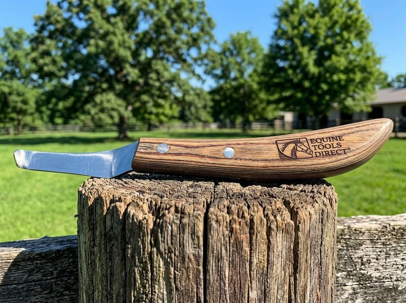 Curved Blade Hoof Knife, J2 420 Magnetic Stainless Steel, Right-Hand, Ergonomic Wooden Handle, Professional Farrier Trimming Tool