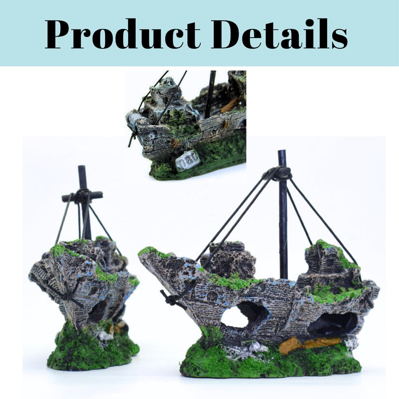 Fish Tank Decorations, Resin Shipwreck Aquarium Decor for Tank, Sunken Ship Aquarium Decorations Large, Betta Fish Tank Accessories, Wrecked Ship Fish Hideout Freshwater Saltwater Tanks - PawsPlanet Australia