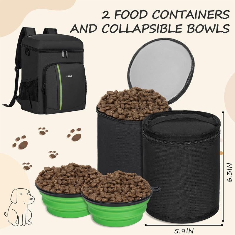 ANILD Dog Travel Backpack - Airline Approved Double-layer Pet Travel Backpack with 2 Food Storage Bag and 2 Foldable Silicone Bowls for Hiking & Camping Black - PawsPlanet Australia