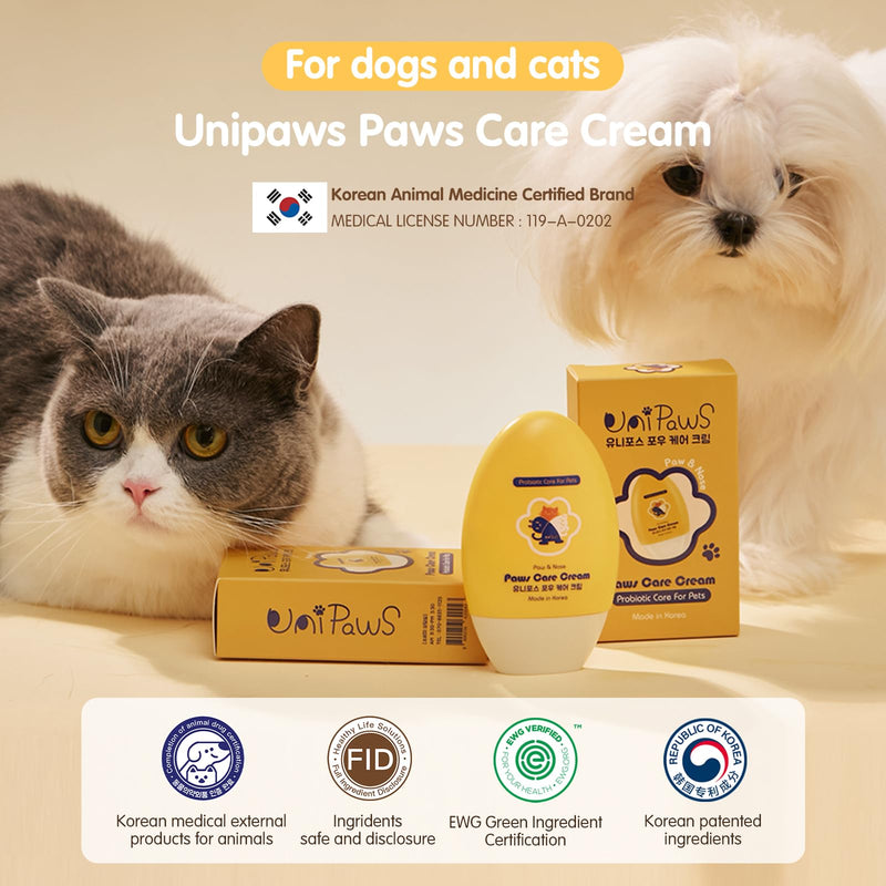UNIPAWS Probiotic Moisturizing Cream for Dogs & Cats – Organic & Lick-Safe Relief for Dry, Cracked, Itchy Paws, Noses, Elbows & Ears – Skin-Care, Non-Greasy Formula, Made in Korea, 2.1 oz / 60g Paw & Nose Cream - PawsPlanet Australia