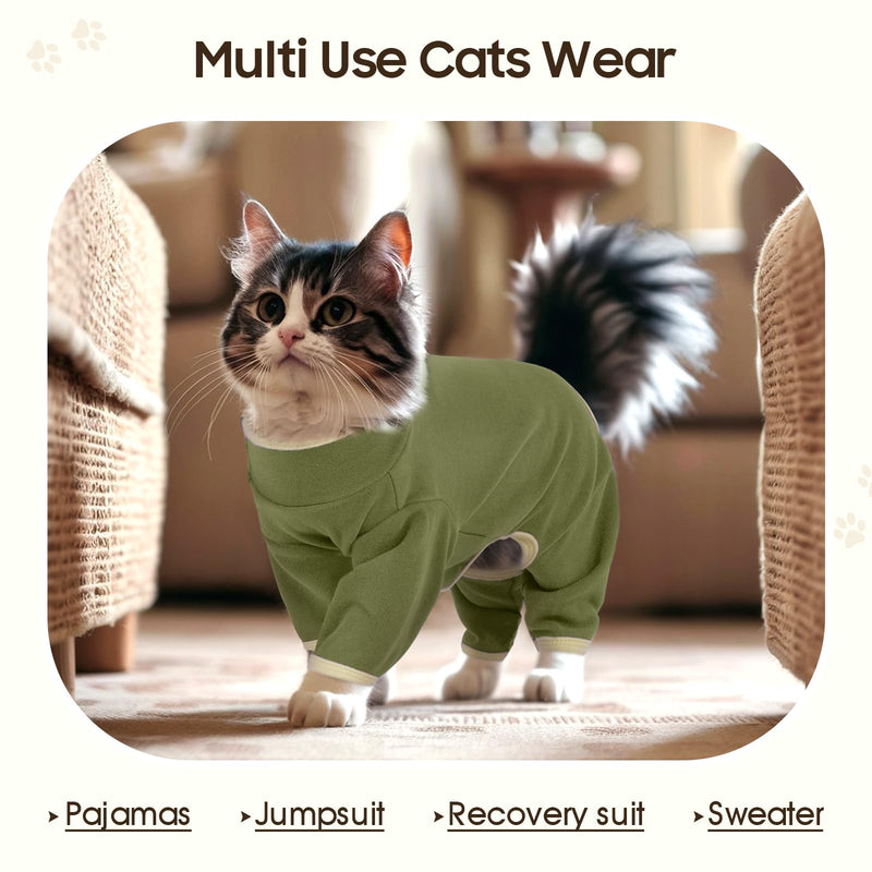 DENTRUN Cat Clothes for Hair Control with Hair Sticky Fabric - Soft Recovery Suit & Breathable Lint-Resistant Cat Sweater for Cats Only, Kitten Onesie Pajamas, XL, Army Green X-Large - PawsPlanet Australia
