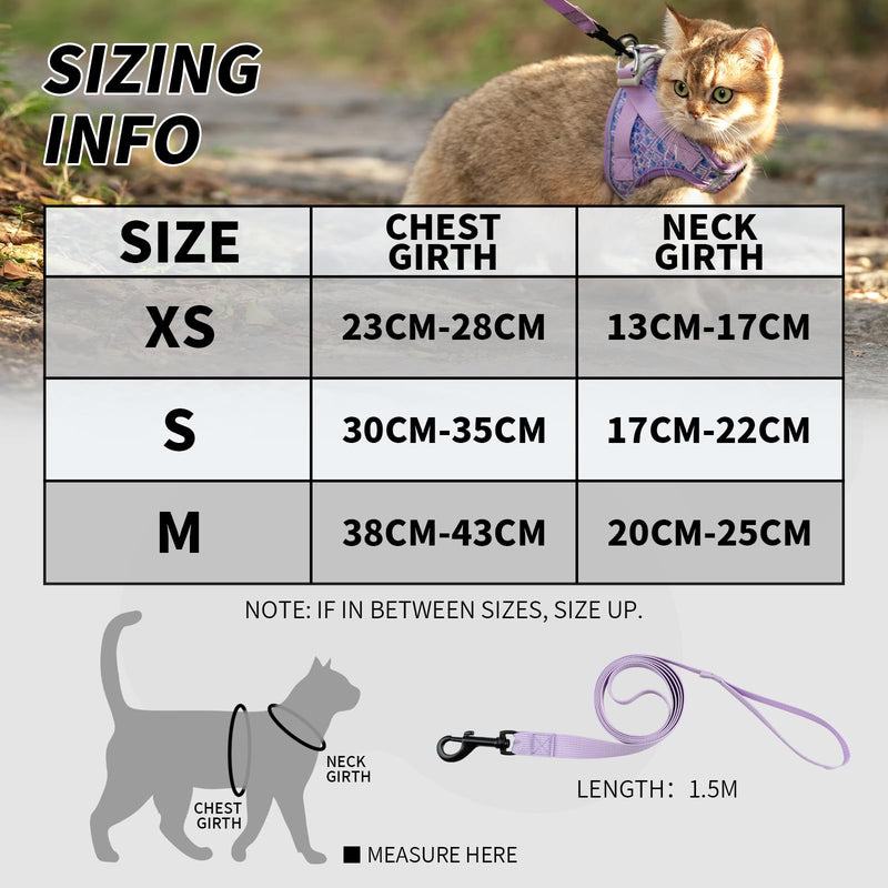 Arblina Cat Harness, Soft Breathable Cat Harness and Lead Set with Reflection, Lightweight Kitten Harness with 1.5m Cat Leash, Purple XS