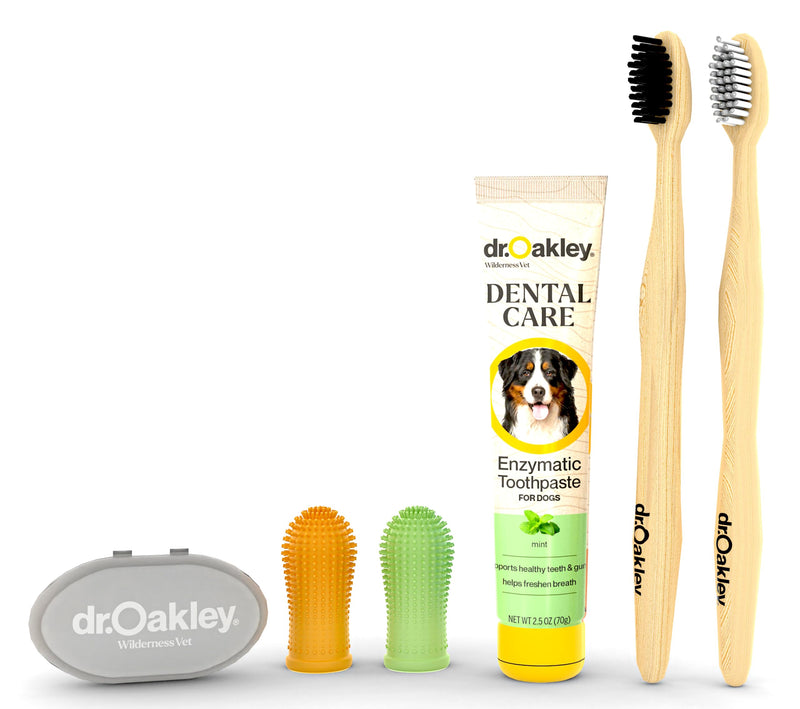 Dr. Oakley Dental Toothbrush Kit for Dogs & Cats - Finger Brush for Small Pets and Soft Brushes for Large or Older Natural and Safe Mint Flavor Minty Fresh