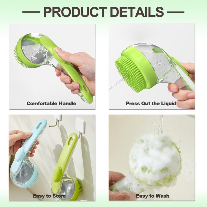 Pet Bath Brush, 2 Pack Dog Bath Brush 2 in 1 Cat Shampoo Brush with Soap Dispenser Scrubber Pet Gromming Supplies for Long and Short Haired Dogs and Cats Blue+Green - PawsPlanet Australia
