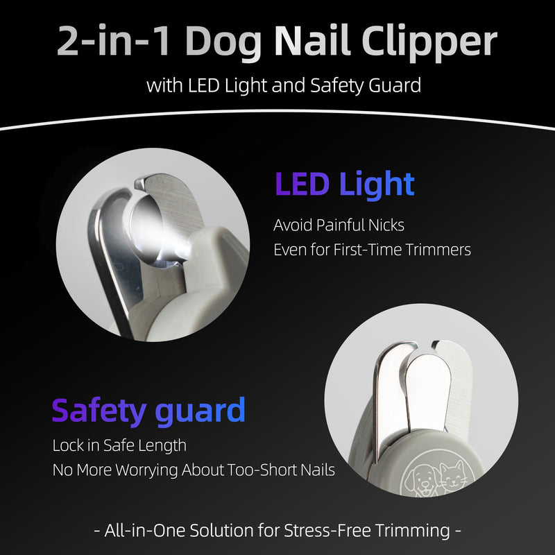 Dog Nail Clippers with LED Light | Illuminates Bloodline for Safe Trimming | 2 in 1 Professional Dog Nail Clipper with Safety Guard & Nail File for Medium to Large Dogs & Cats - Easy Grooming - PawsPlanet Australia