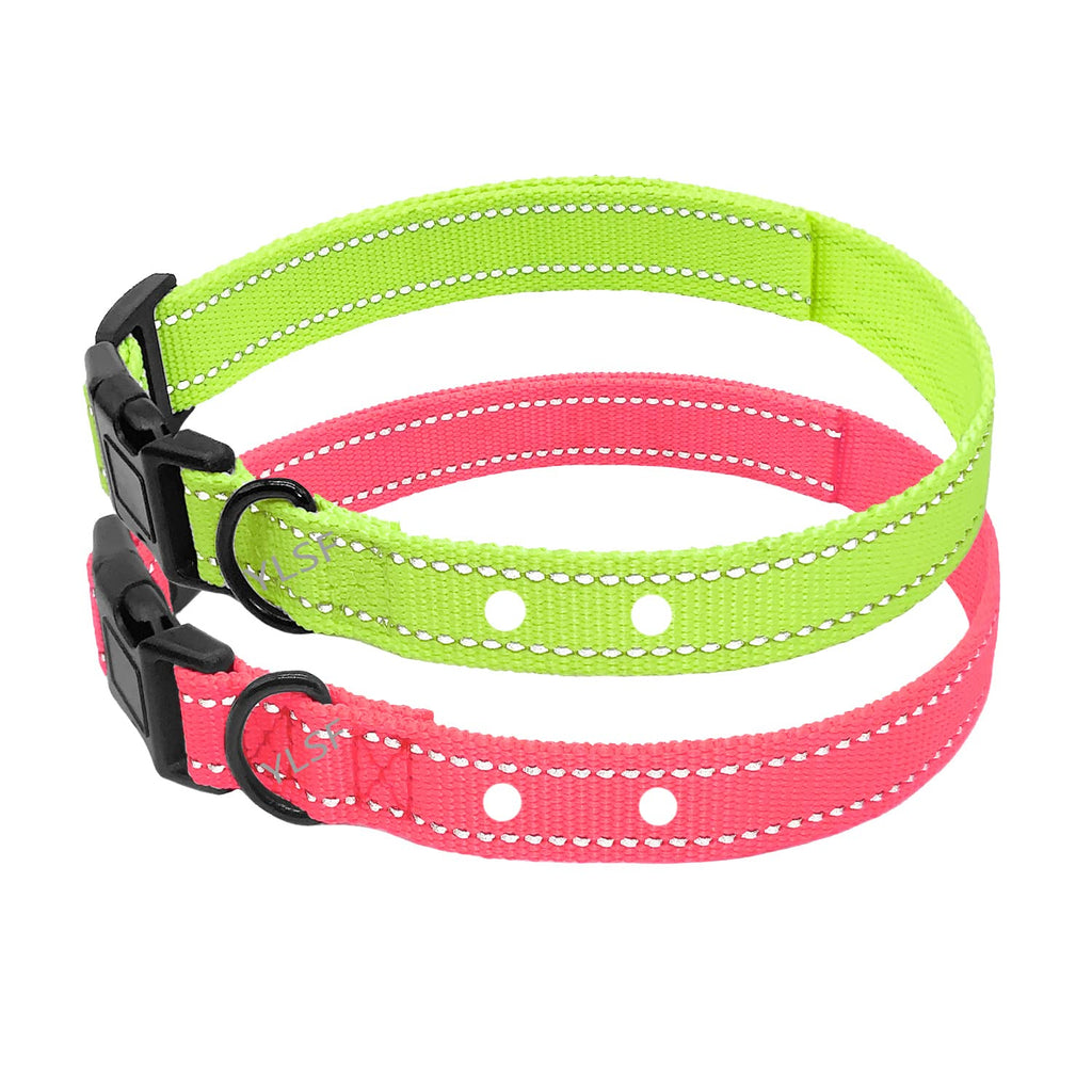 Dog Nylon Collar Strap for Heavy Light-Duty Electronic Fence Training Shock Barking Collar Receivers-3/4 Inch Replacement Strap-Compatible with Nearly All Brands and Models of Electric Collars 2 Pack Fluorescent Green and Pink With Holes