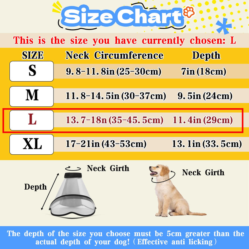 Upgraded Dog Cone Collar for Dogs After Surgery, Adjustable Dog Cone Collar for Large Medium Dogs,Breathable Elizabethan Pet Recovery Collar(Size:L) Plastic L (Neck Circumference: 13.7"-18")