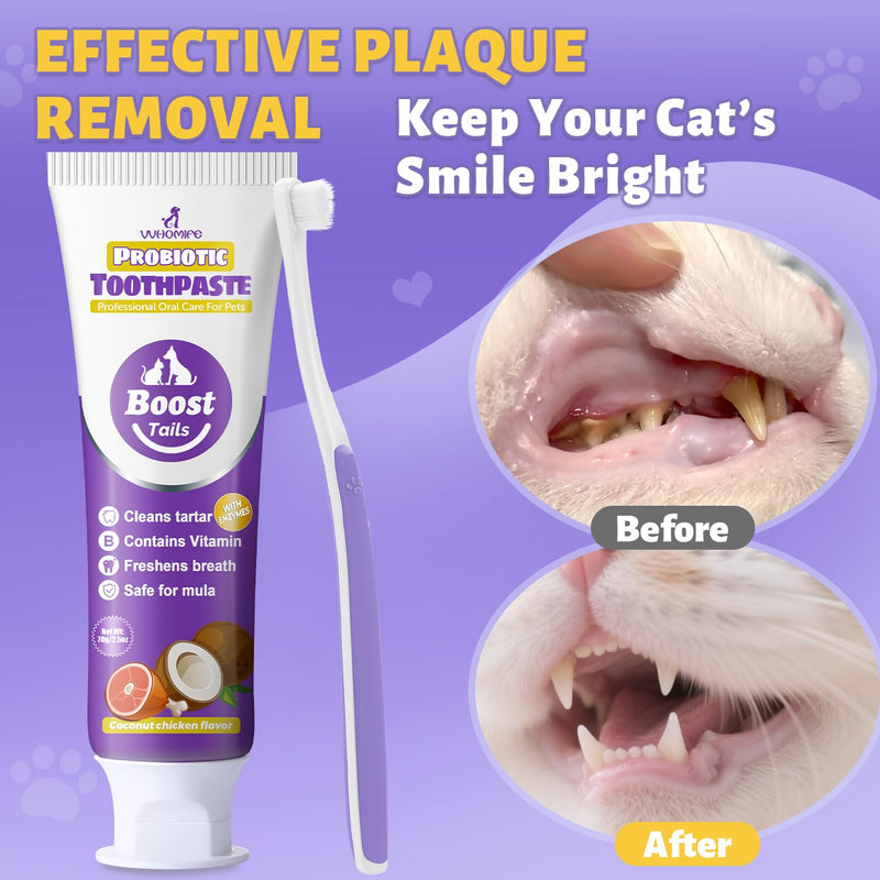 Cat Toothbrush and Toothpaste Kit - Includes Toothpaste (Coconut Chicken 2.5 oz.) Soft Brush, Finger Brush - Provides Safe and Effective Oral Care for Kittens and Adult Cats Coconut Chicken 0.83 Ounce (Pack of 3) - PawsPlanet Australia