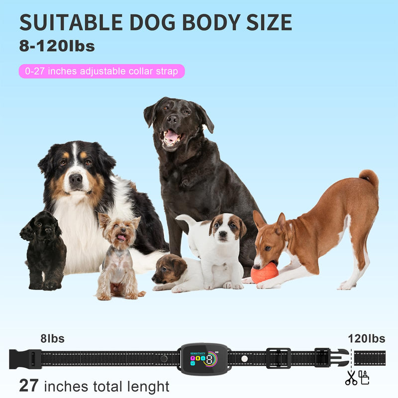 2025release Bark Collar for Large Medium Small Dogs, Smart Rechargeable Anti Barking Training Collar, 8 Sensitivity Levels, Beep/Vibration/Shock,IP67 Waterproof, Color Display - PawsPlanet Australia