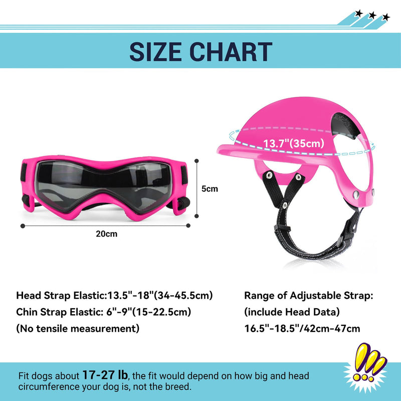Lesypet Dog Goggles with Helmet for Small Dogs, Anti-UV Wind Protection Pet Sunglasses and Helmet Set Ear Hole Adjustable Strap Outdoor Walking Motorcycling Driving, Pink Pink + Pink - PawsPlanet Australia