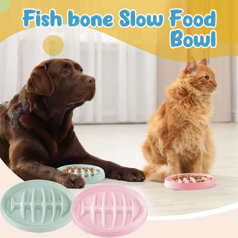 Maitys 2 Pack Cat Slow Feeder Bowl Slow Feed Cat Dish Fishbone Cat Slow Feeder Small Interactive Dog Feeder Dish Anti Gulping Pet Bowl for Cat and Dog Slow Eating to Against Bloat(Pink, Green) Pink, Green