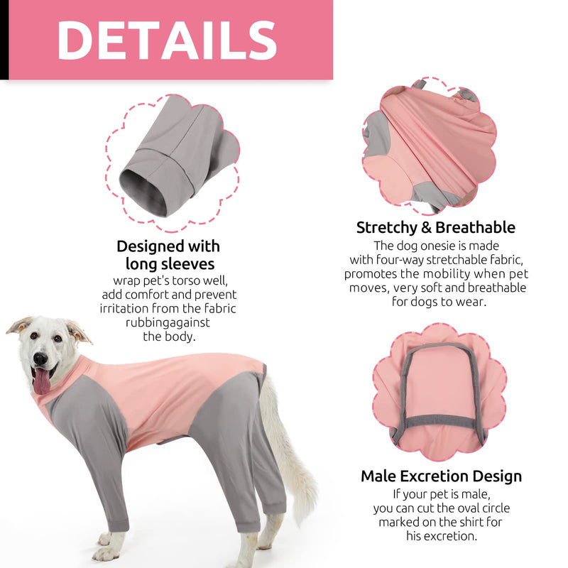 KOESON Dog Recovery Suit, Dog Onesie for Surgery Anti Licking Dog Surgical Recovery Suit for Abdominal Wound, Long Sleeve Dog Jumpsuit for Medium & Large Breeds X-Large Pink