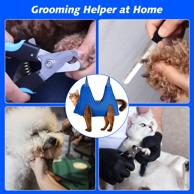 Pet Grooming Hammock Harness for Cats & XS Small Dogs, Dog Sling for Cutting Nails, Dog Hanging Holder Hanger for Nail Trimming with Nail Clippers, Nail File, Scissors XS for Cats & Tiny Dogs 15LB Blue - PawsPlanet Australia