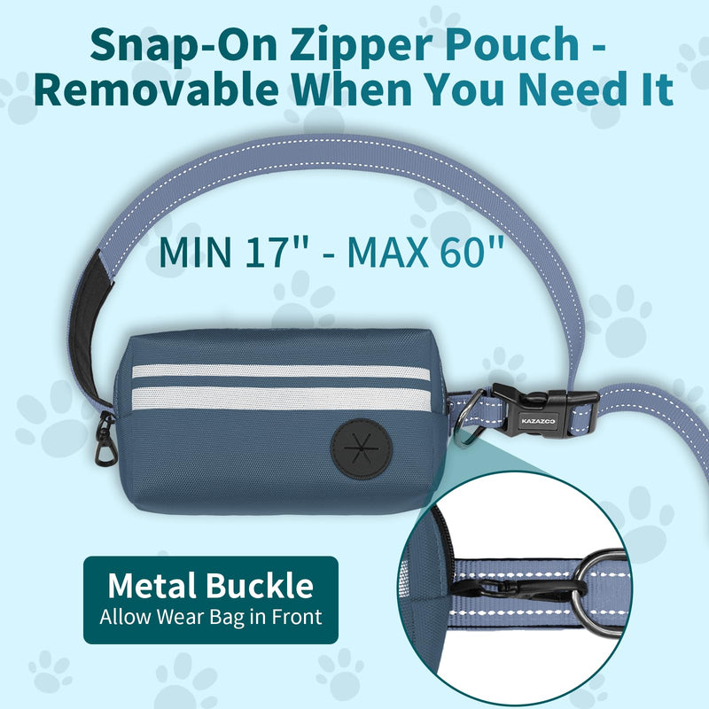 Hands Free Dog Leash with Removable Zipper Pouch, Dual Padded Handles and Durable Bungee for Walking, Jogging and Running-Navy Blue Navy Blue - PawsPlanet Australia