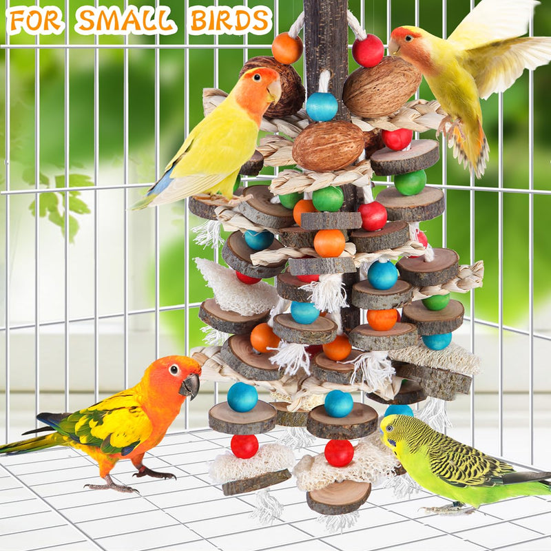 BBjinronjy Large Parrot Toys Bird Chewing Toys-Natural Nuts Corn Loofah Wooden Bird Cage Toy for African Grey,Macaws,Conure,Cokatoos,Cockatiel,Amazon Parrots and Other Medium and Small Birds