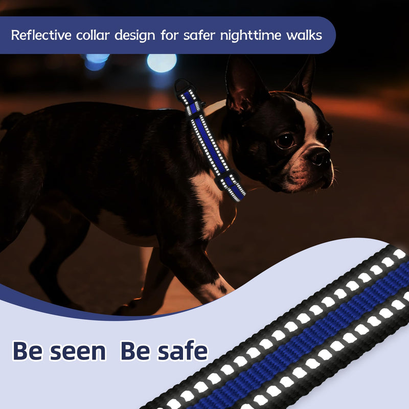 Martingale Collar for Dogs Reflective Collar with Quick Release Buckle, Adjustable Nylon Collars for No Slip Dog Collar, Blue, S Small - PawsPlanet Australia