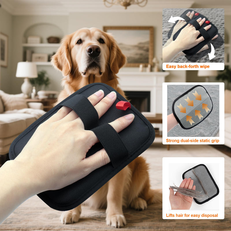 Pet Hair Removal Glove for Small Hands, 2Pcs Electrostatic Dog Cat Hair Remover Gloves for Furniture Car Seat Couch, Reusable Grooming & Shedding Tool with Free Steel Comb & Toothbrush - PawsPlanet Australia