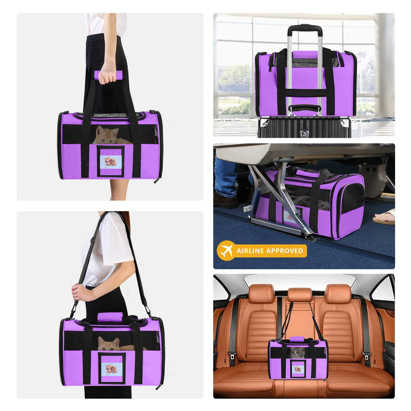 Cat Carrier Pet Carriers Airline Approved for Small Dogs Kitten Carrier for Small Medium Animals Under 15lb, Collapsible Soft Sided Travel Carrier, Purple - PawsPlanet Australia