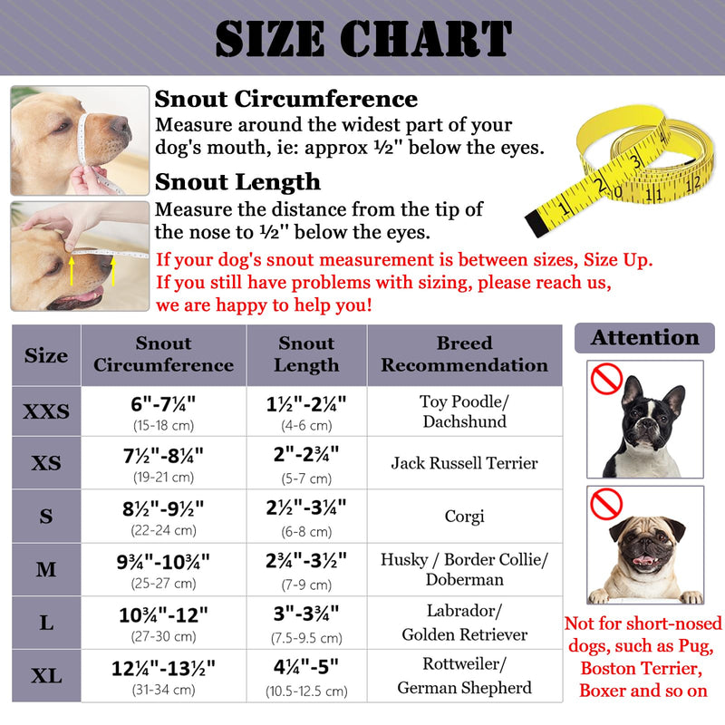 Mayerzon Dog Muzzle, Patented Mesh Soft Muzzle for Large Medium Small Dogs for Scavenging Grooming Biting Chewing, Breathable Reflective Doberman Husky Muzzle with Collar for Labrador Retriever Poodle Black/Purple M-(Snout:9¾"-10¾") - PawsPlanet Australia