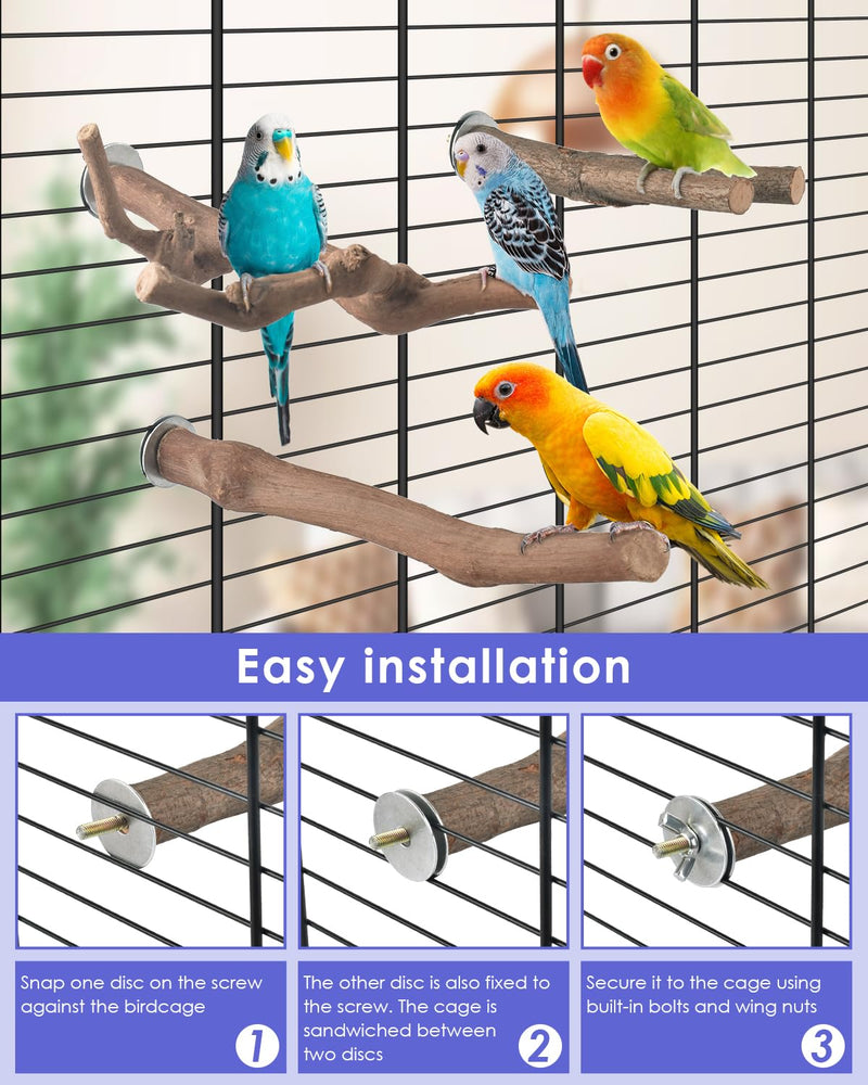 Bissap Bird Perch Stand 7PCS, Natural Grape Wood Pole Standing Parrot Cage Branch Paw Grinding Fork Parakeet Platform Hammock for Conures Budgies Finches Cockatiels Small Birds Exercise Training - PawsPlanet Australia
