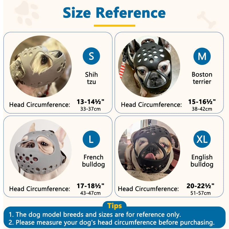 BARKLESS Short Snout Dog Muzzle, Soft Silicone Flat Faced Muzzle for French Bulldog Shih Tzu and Pug for Biting Chewing Licking and Grooming, Allows Panting Black XL（Head 20-22½"） - PawsPlanet Australia