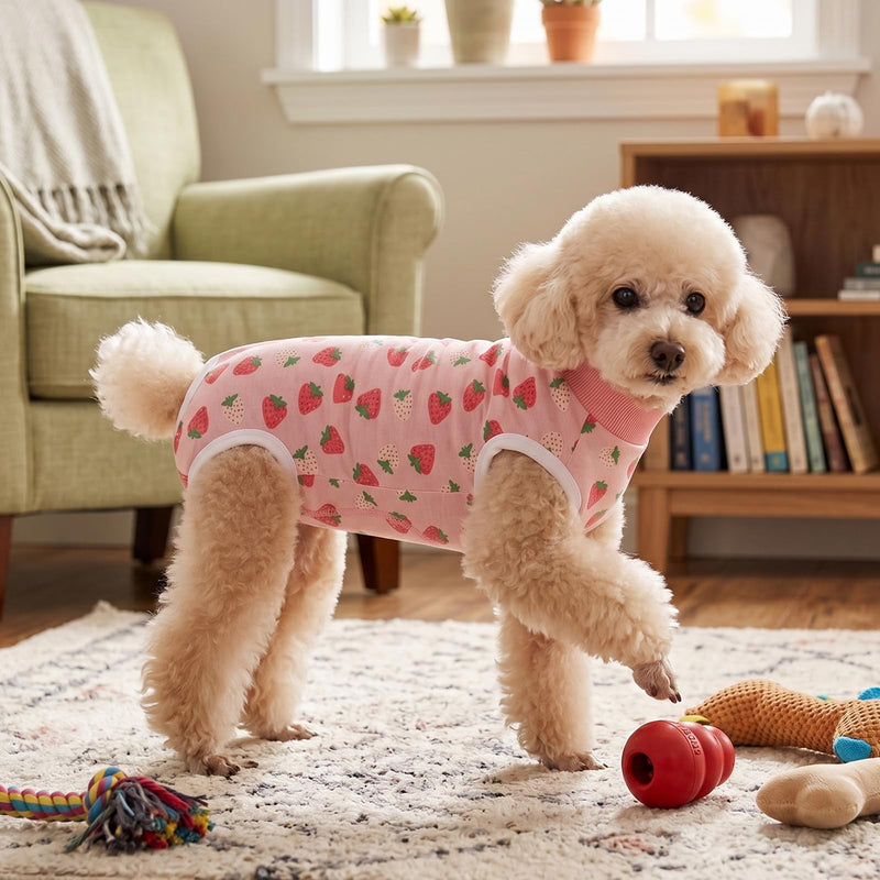 Dog Surgery Recovery Suit, Surgical Bodysuits Abdominal Wounds Protector for Female Male, Dog Cone E-Collar Alternative, Onesie Suits Prevent Licking for Small, Medium Puppy (Strawberry, M) Strawberry