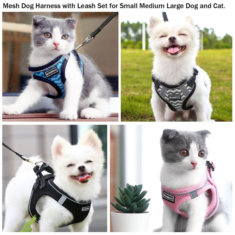 BOOMIBOO Dog Harness with Leash Set, No Pull Adjustable Reflective Step-in Puppy Pet Vest Harnesses for Small Medium Large Dogs and Cats,Pink XXS XXS(Chest:10"-12") Pink - PawsPlanet Australia