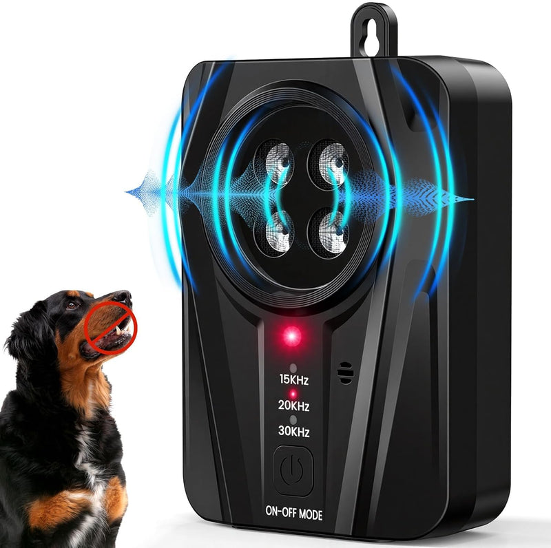 Dog Bark Deterrent Devices, Automatic Anti Barking Device with 4 Ultrasonic Transmitters Long Range 50FT, 3 Mode Rechargble Barking Control Devices, Effective Stop Bark Box Outdoor & Indoor Dark Black