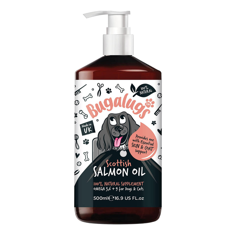 Bugalugs Scottish Salmon Oil For Dogs & Cats, Supplement Supports Dog Skin And Coat, Itchy Skin & A Moulting Dog, Omega 3 Fish Oil Perfect For Grooming & Dog Food (500ml) 500ml - PawsPlanet Australia